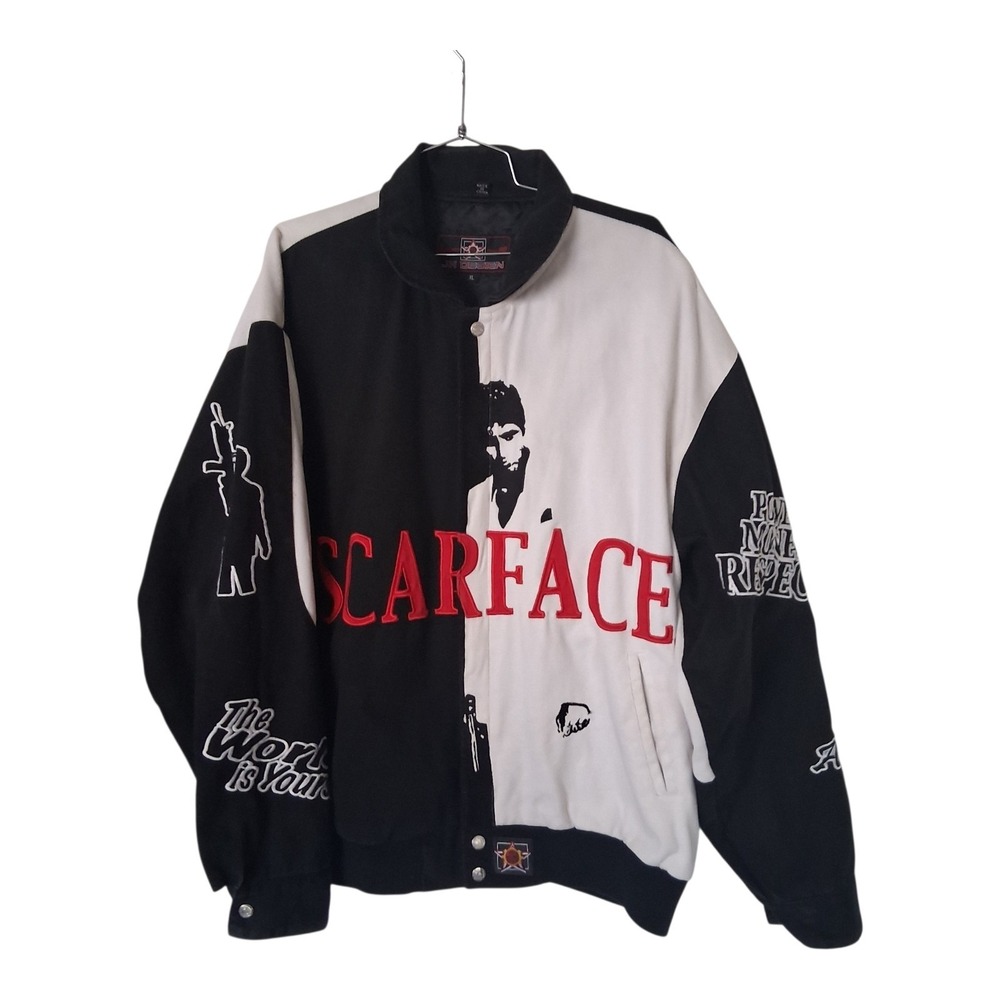 JH Design Scarface Varsity Jacket Men's XL Black/White/Red Snap Embroidered